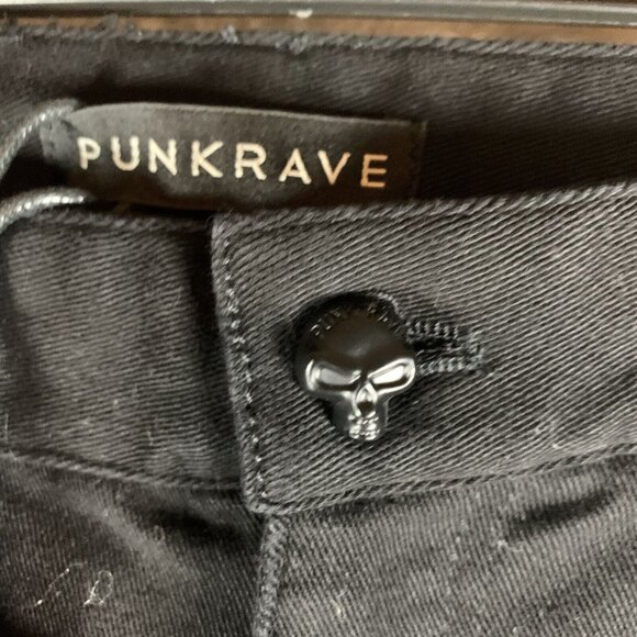 Punk Rave MIA Pants Men's M/S Black Cotton Studded Straight Fit Distressed S9781 - Picture 10 of 15